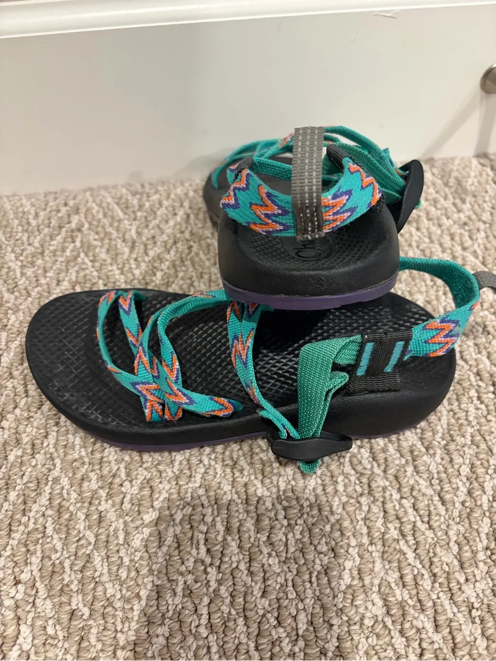 Chaco Kids Teal and Black Zigzag Strap Sandals